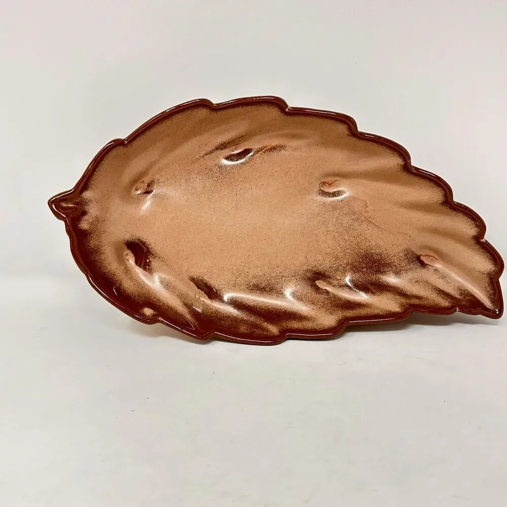 Vintage Frankoma Pottery 226 Leaf Dish Plainsman Brown Ceramic Bowl Tray MCM